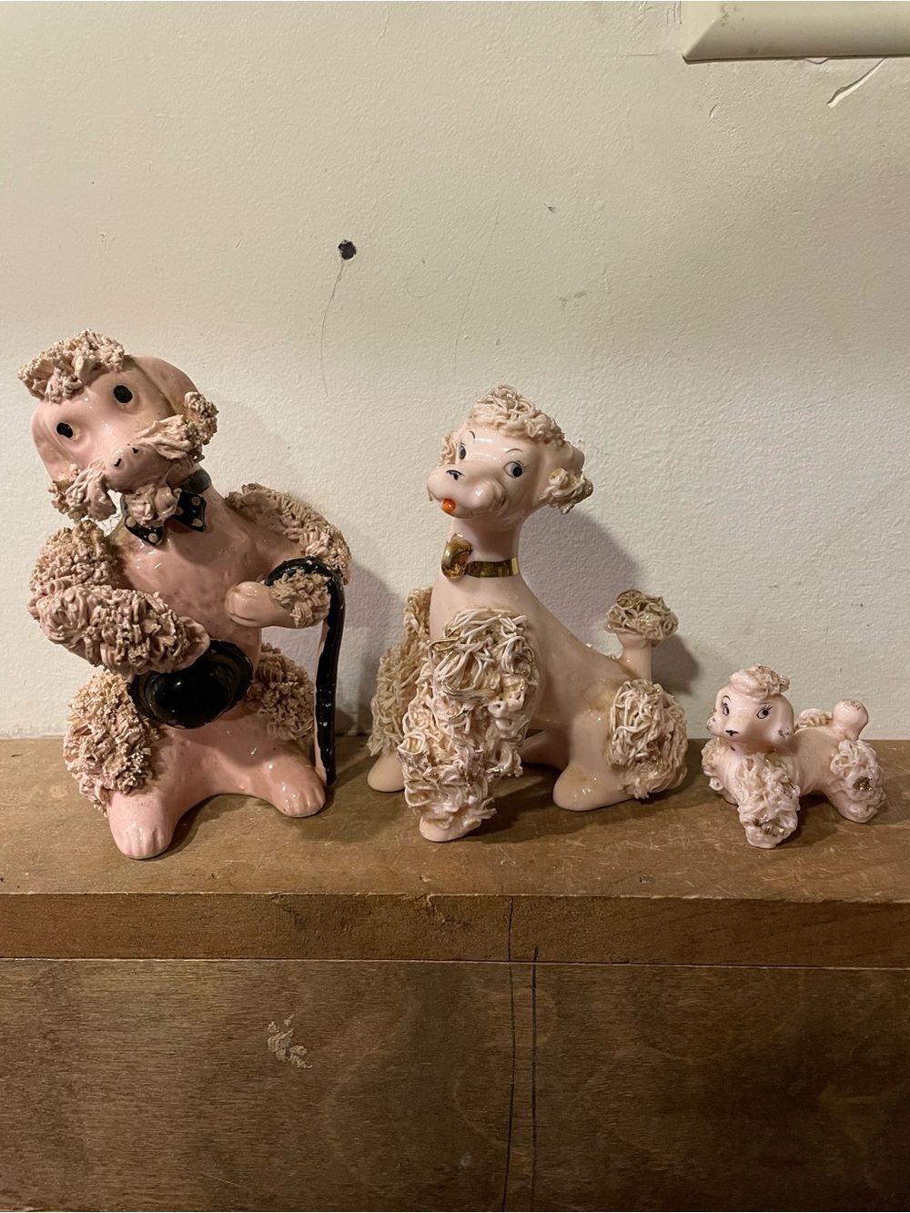 Vintage Pink Ceramic Spaghetti Poodle Figurine Set Home Decor RARE